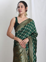 Thumbnail for Janasya Green Silk Blend Ethnic Printed Jacquard Saree