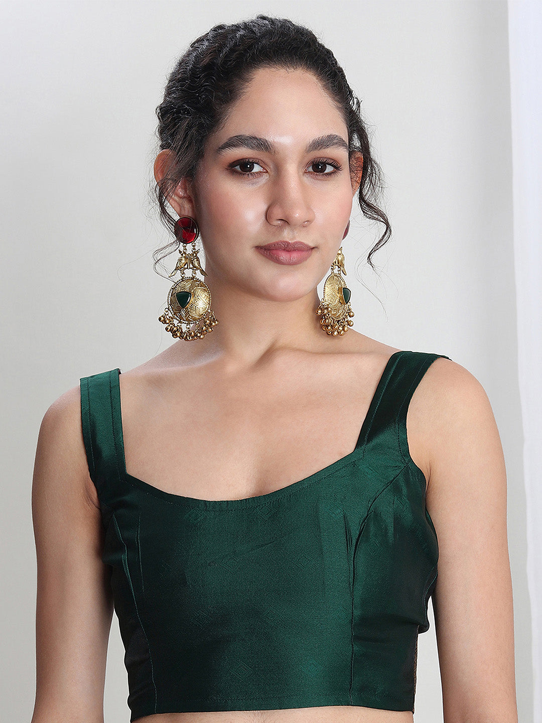 Janasya Green Silk Blend Ethnic Printed Jacquard Saree