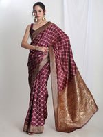 Thumbnail for Janasya Purple Silk Blend Ethnic Printed Jacquard Saree