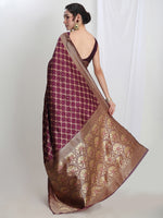 Thumbnail for Janasya Purple Silk Blend Ethnic Printed Jacquard Saree