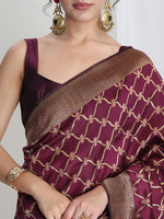 Thumbnail for Janasya Purple Silk Blend Ethnic Printed Jacquard Saree