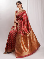 Thumbnail for Janasya Maroon Silk Blend Ethnic Jacquard Saree