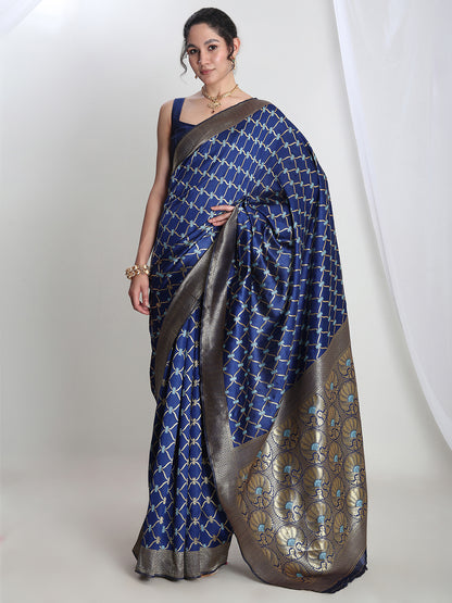 Janasya Blue Silk Blend Ethnic Printed Jacquard Saree - Distacart