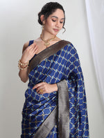Thumbnail for Janasya Blue Silk Blend Ethnic Printed Jacquard Saree