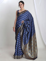 Thumbnail for Janasya Blue Silk Blend Ethnic Printed Jacquard Saree