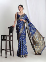 Thumbnail for Janasya Blue Silk Blend Ethnic Printed Jacquard Saree