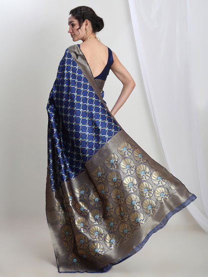 Janasya Blue Silk Blend Ethnic Printed Jacquard Saree - Distacart