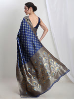 Thumbnail for Janasya Blue Silk Blend Ethnic Printed Jacquard Saree
