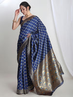 Thumbnail for Janasya Blue Silk Blend Ethnic Printed Jacquard Saree