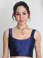 Thumbnail for Janasya Blue Silk Blend Ethnic Printed Jacquard Saree
