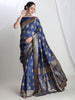 Janasya Blue Silk Blend Ethnic Motifs Jacquard Saree - Distacart