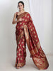 Janasya Maroon Silk Blend Ethnic Motifs Jacquard Saree - Distacart