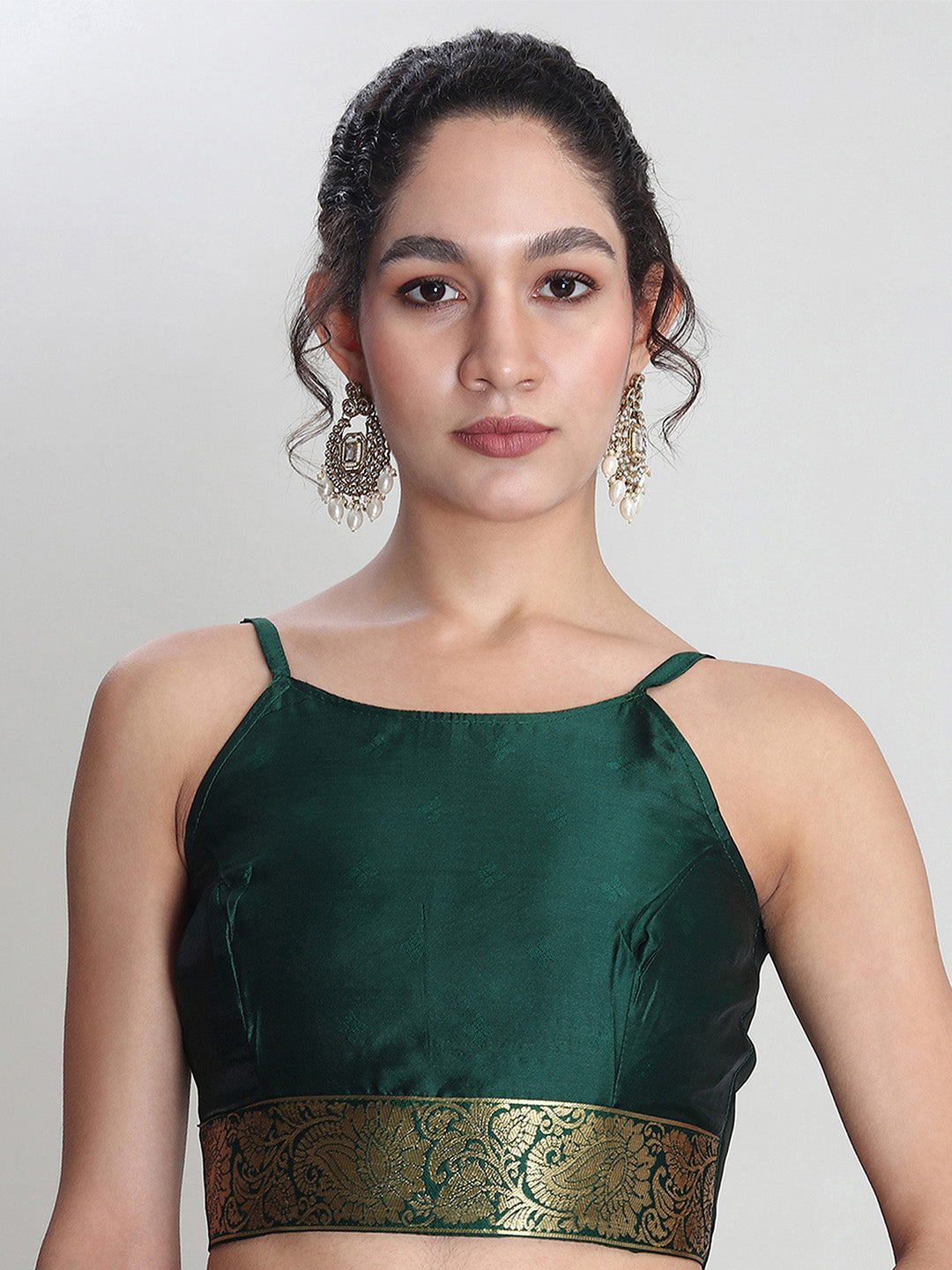 Janasya Green Silk Blend Ethnic Motifs Jacquard Saree