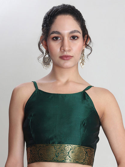 Janasya Green Silk Blend Ethnic Motifs Jacquard Saree - Distacart