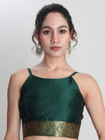 Thumbnail for Janasya Green Silk Blend Ethnic Motifs Jacquard Saree