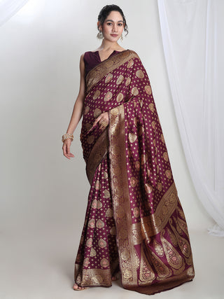 Janasya Purple Silk Blend Ethnic Motifs Jacquard Saree