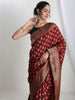 Janasya Maroon Silk Blend Ethnic Motifs Jacquard Saree - Distacart