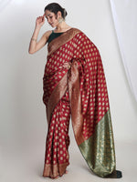 Thumbnail for Janasya Maroon Silk Blend Ethnic Motifs Jacquard Saree