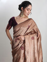 Thumbnail for Janasya Beige Silk Blend Ethnic Printed Jacquard Saree