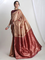 Thumbnail for Janasya Beige Silk Blend Ethnic Printed Jacquard Saree