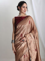 Thumbnail for Janasya Beige Silk Blend Ethnic Printed Jacquard Saree