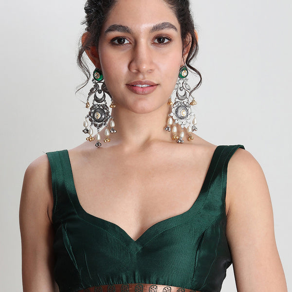 Janasya Beige Silk Blend Ethnic Printed Jacquard Saree