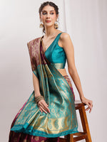 Thumbnail for Janasya Purple Silk Blend Floral Jacquard Saree