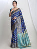 Janasya Blue Silk Blend Floral Jacquard Saree - Distacart