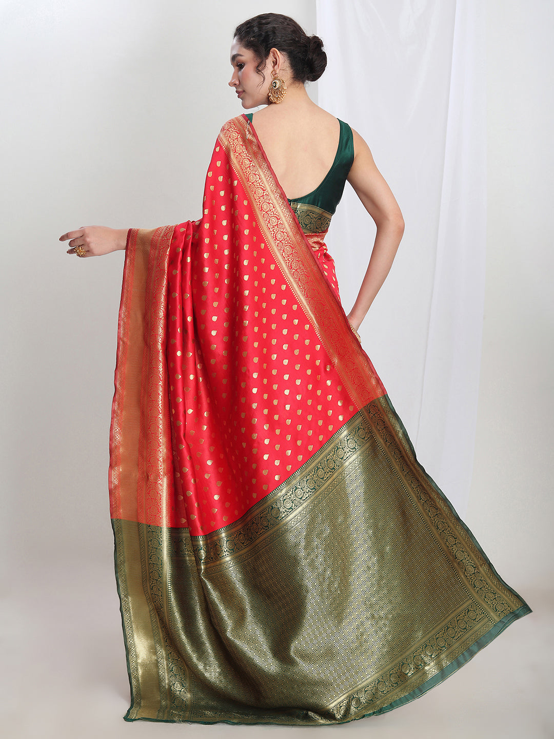 Janasya Red Silk Blend Ethnic Motifs Jacquard Saree