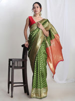 Thumbnail for Janasya Green Silk Blend Ethnic Motifs Jacquard Saree