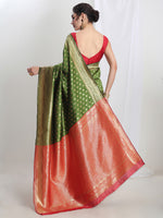 Thumbnail for Janasya Green Silk Blend Ethnic Motifs Jacquard Saree