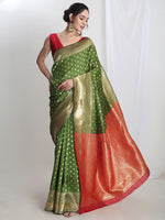 Thumbnail for Janasya Green Silk Blend Ethnic Motifs Jacquard Saree