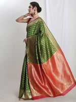 Thumbnail for Janasya Green Silk Blend Ethnic Motifs Jacquard Saree