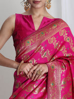 Thumbnail for Janasya Pink Silk Blend Floral Jacquard Saree