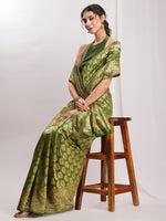 Thumbnail for Janasya Green Silk Blend Paisley Jacquard Saree