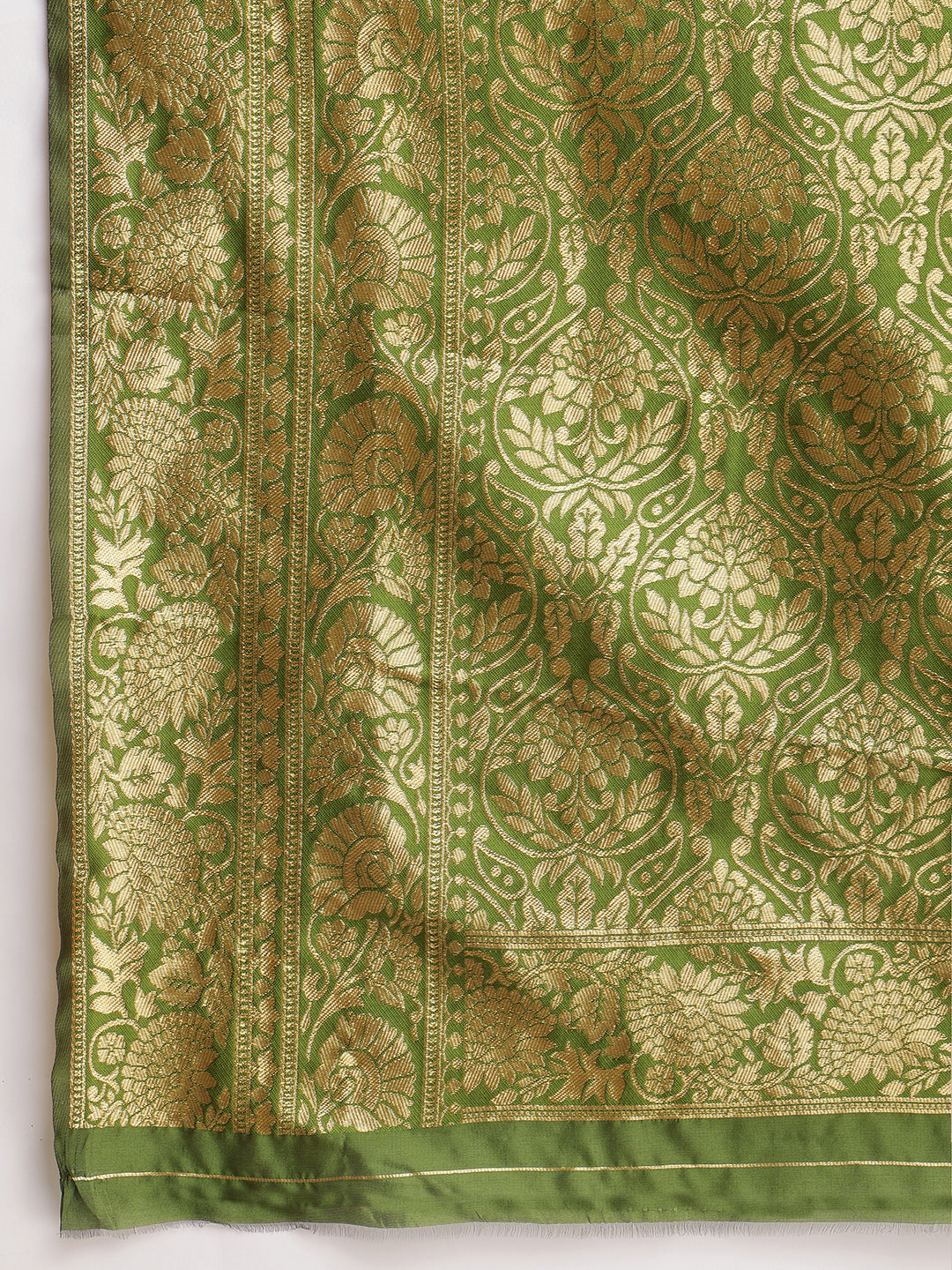 Janasya Green Silk Blend Paisley Jacquard Saree