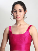 Thumbnail for Janasya Pink Silk Blend Paisley Jacquard Saree