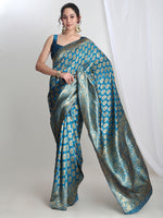 Thumbnail for Janasya Blue Silk Blend Paisley Jacquard Saree
