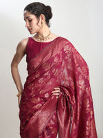 Thumbnail for Janasya Magenta Silk Blend Floral Jacquard Saree