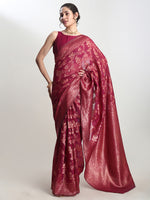 Thumbnail for Janasya Magenta Silk Blend Floral Jacquard Saree
