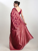 Thumbnail for Janasya Magenta Silk Blend Floral Jacquard Saree