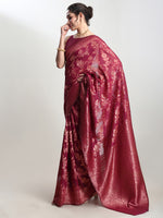 Thumbnail for Janasya Magenta Silk Blend Floral Jacquard Saree