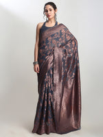 Thumbnail for Janasya Grey Silk Blend Floral Jacquard Saree