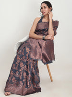 Thumbnail for Janasya Grey Silk Blend Floral Jacquard Saree
