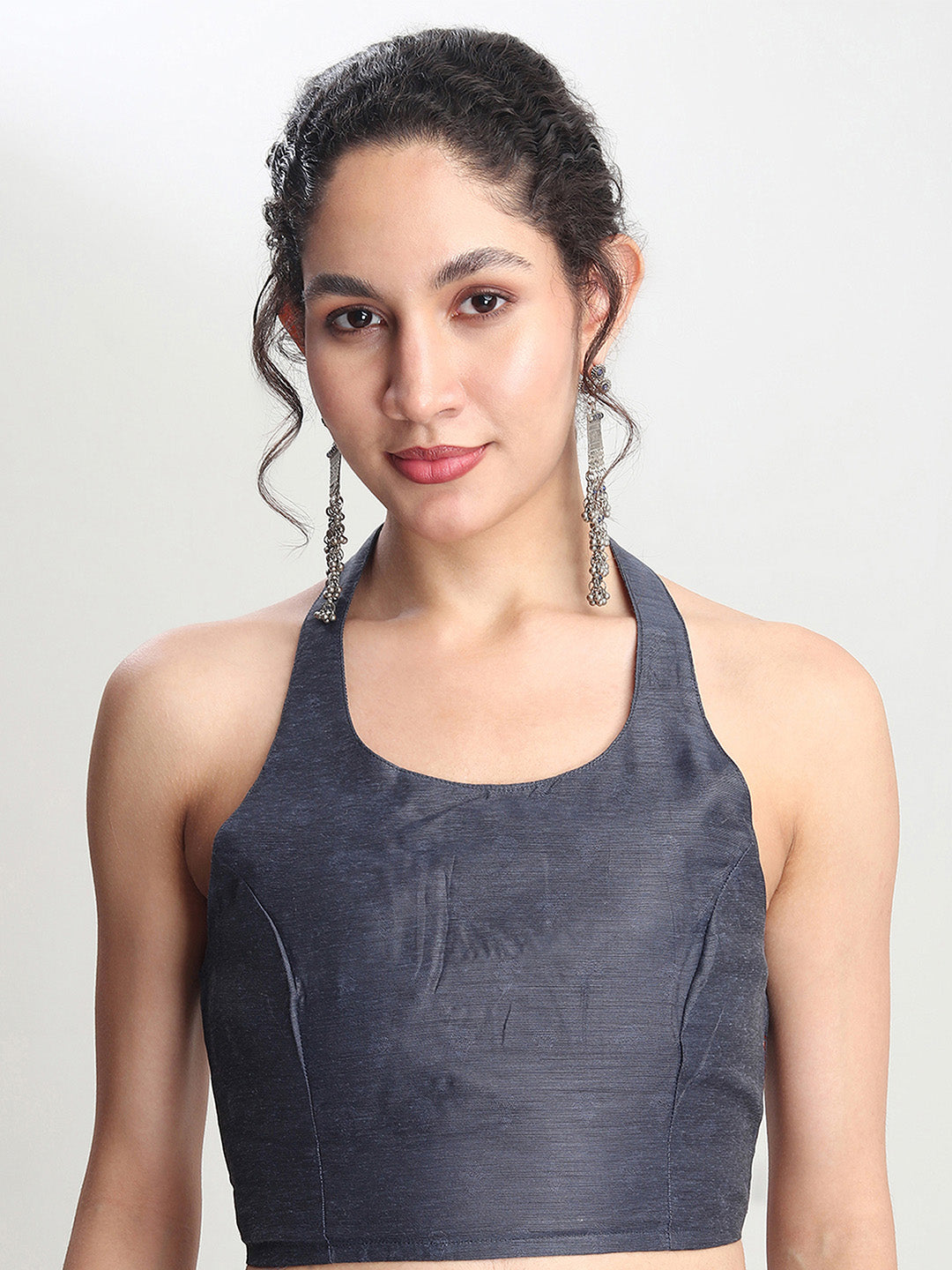 Janasya Grey Silk Blend Floral Jacquard Saree