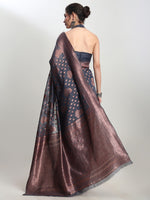 Thumbnail for Janasya Grey Silk Blend Floral Jacquard Saree