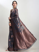 Thumbnail for Janasya Grey Silk Blend Floral Jacquard Saree