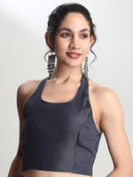 Thumbnail for Janasya Grey Silk Blend Floral Jacquard Saree