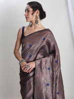 Thumbnail for Janasya Grey Silk Blend Floral Jacquard Saree