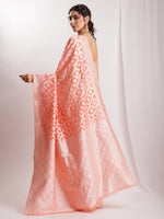 Thumbnail for Janasya Peach Silk Blend Floral Jacquard Saree